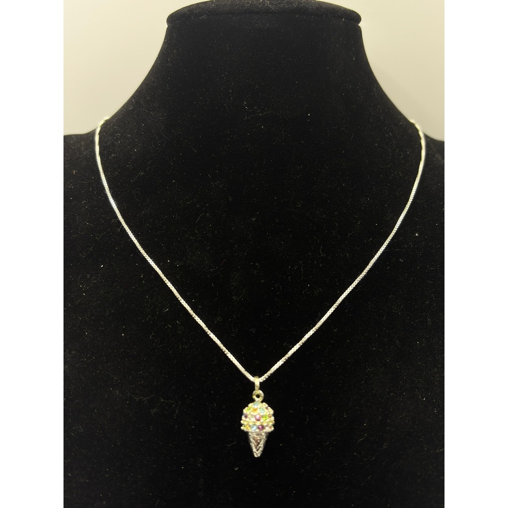 Unbranded Ice Cream Cone Necklace Womens OS Silver Multi Crystal Sterling Silver